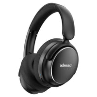 Adesso Headset Wireless Stereo with Built-in Mic Active Noise Cancellation (ANC) Bluetooth 5.0 or 3.5mm Audio Connection Foldable Over-Ear Design Media Controls 40-Hour Battery Life Multi-Platform Compatible -Black