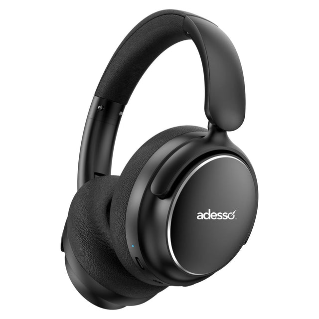 Adesso Headset Wireless Stereo with Built-in Mic Active Noise Cancellation (ANC) Bluetooth 5.0 or 3.5mm Audio Connection Foldable Over-Ear Design Media Controls 40-Hour Battery Life Multi-Platform Compatible -Black
