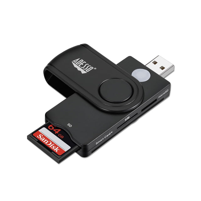 Adesso Smart Carder Reader USB Connectivity CAC and Smart Card Compatible with SD Card Slot Plug-and-Play Authentication and Data Access Solution - TAA Compliant