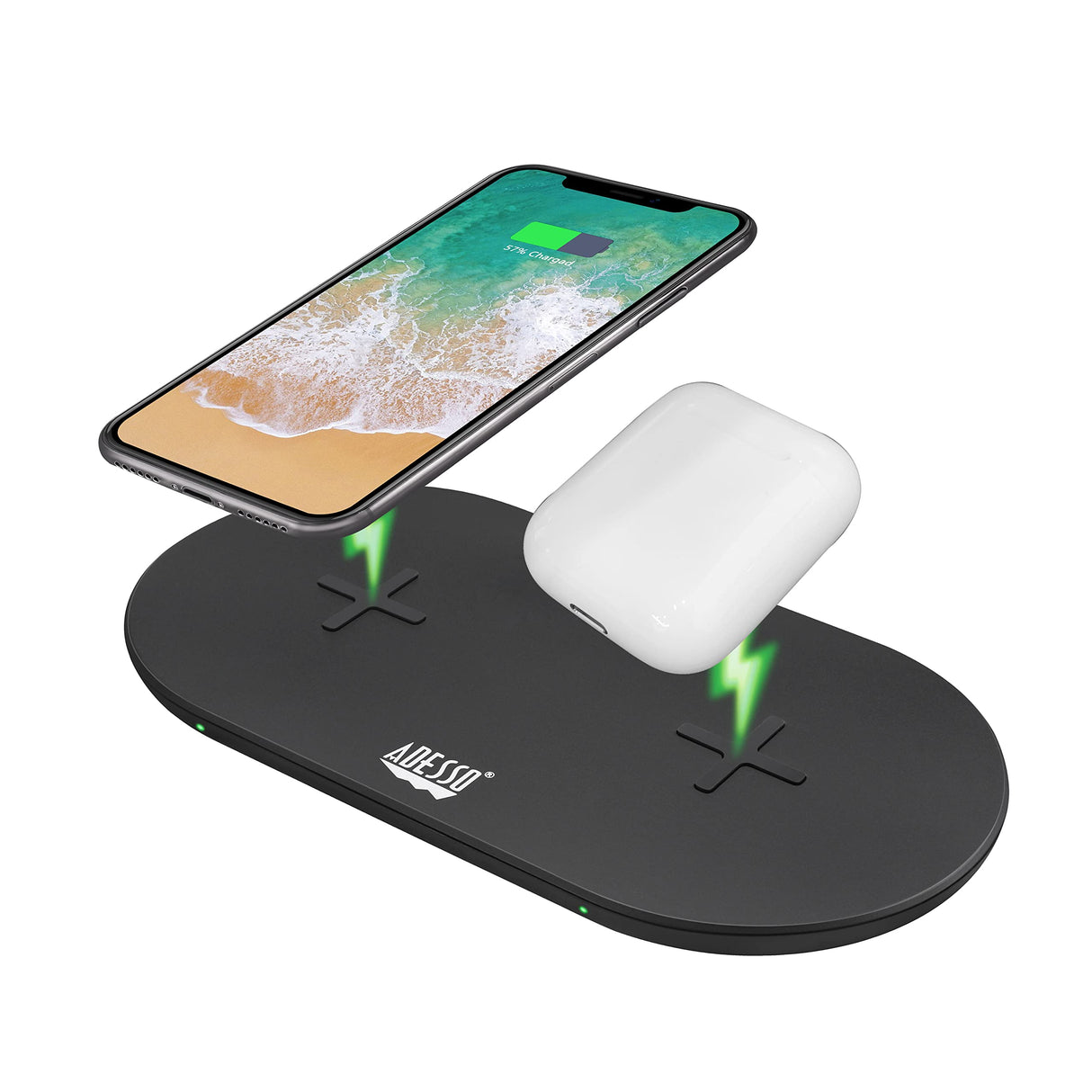 Adesso Qi Wireless Charger 15W Dual Wireless Fast Charging Pad 2-Coil Design Dual-Device Charging with Overcharge Protection