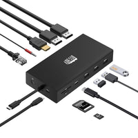 Adesso Docking Station 12-in-1 USB-C Multiport Supports Dual Displayport HDMI USB3.0 PDRJ45 TF SD Cards includes 100W Power Adaptor (TAA Compliant)