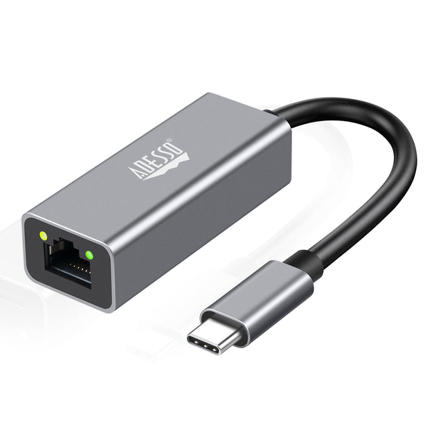 Adesso Adapter USB-C to Ethernet Network Gigabit RJ45 Connectivity Plug-and-Play Aluminum Housing (TAA Compliant)