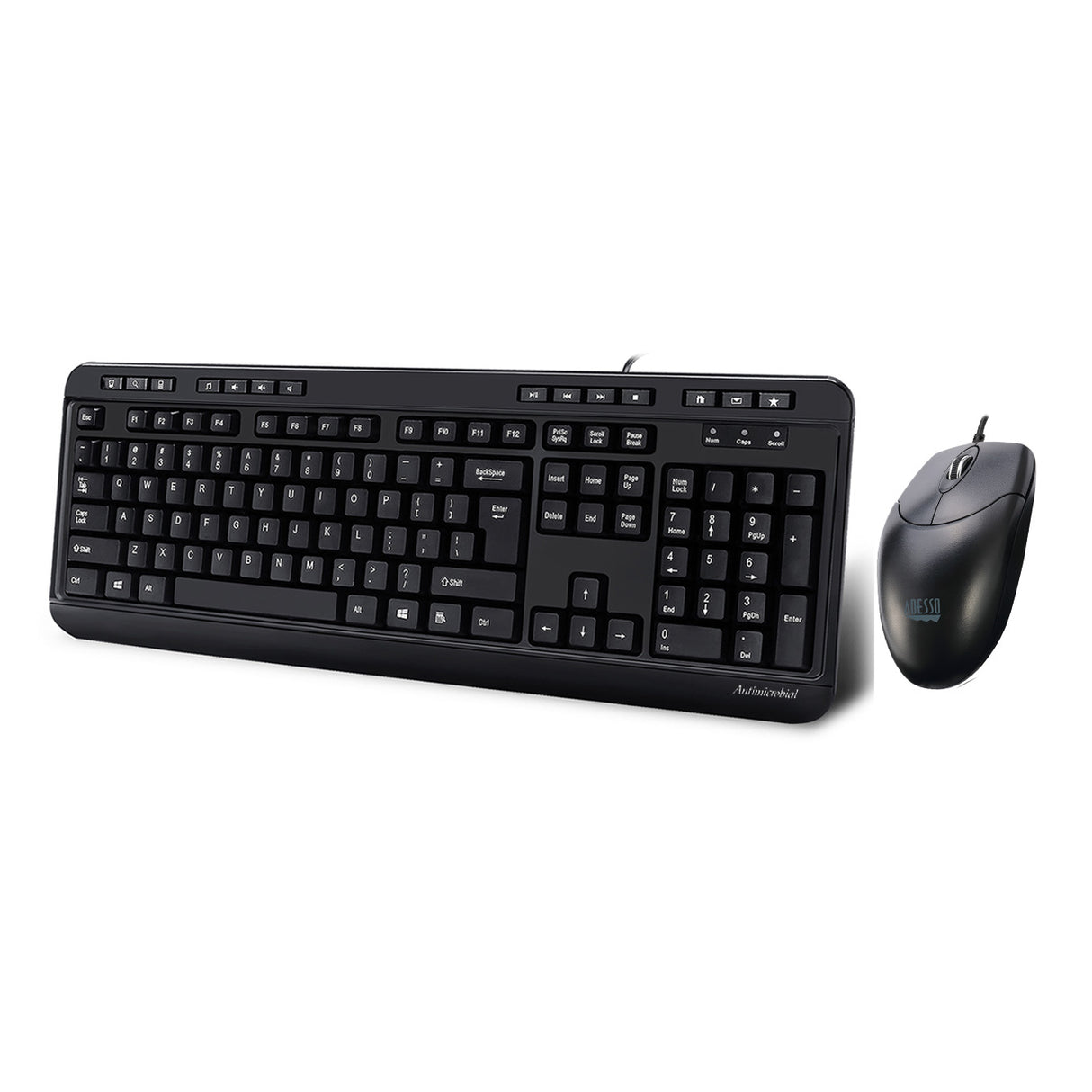 Adesso Keyboard & Mouse Combo Wired Antimicrobial Multimedia 1200dpi PC/MAC - Black