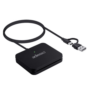 Adesso Smart Card Reader Desktop USB-C Connectivity with USB-A connector CAC and Smart Card Compatible Secure Authentication and Access Control Solution Plug-and-Play Design