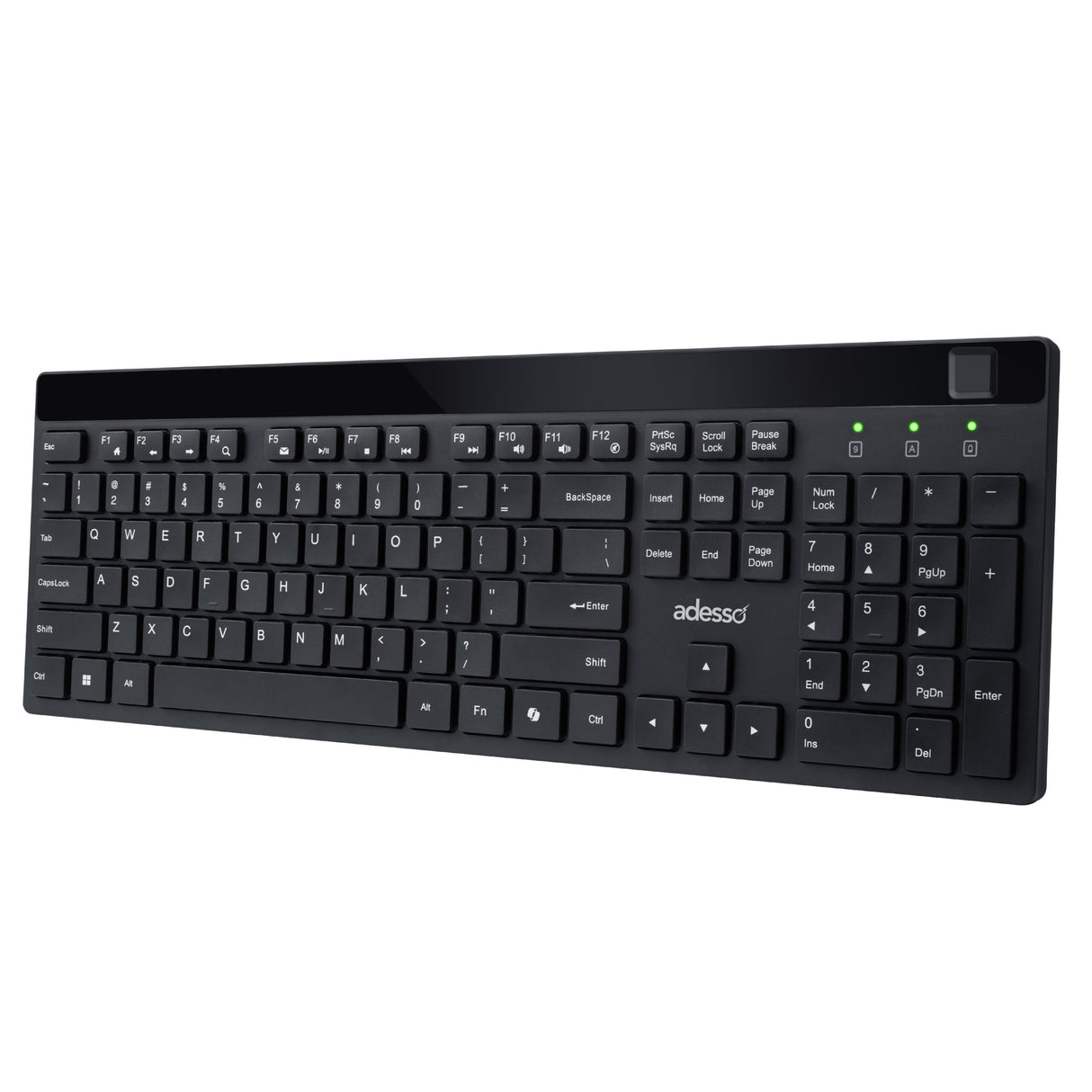 Adesso Keyboard Wireless with Fingerprint Reader AES-256 Security PC/Mac - Black