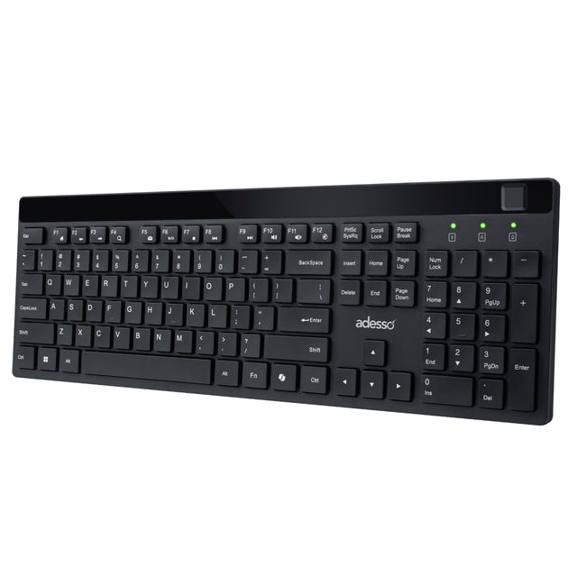 Adesso Keyboard Wireless with Fingerprint Reader AES-256 Security PC/Mac - Black