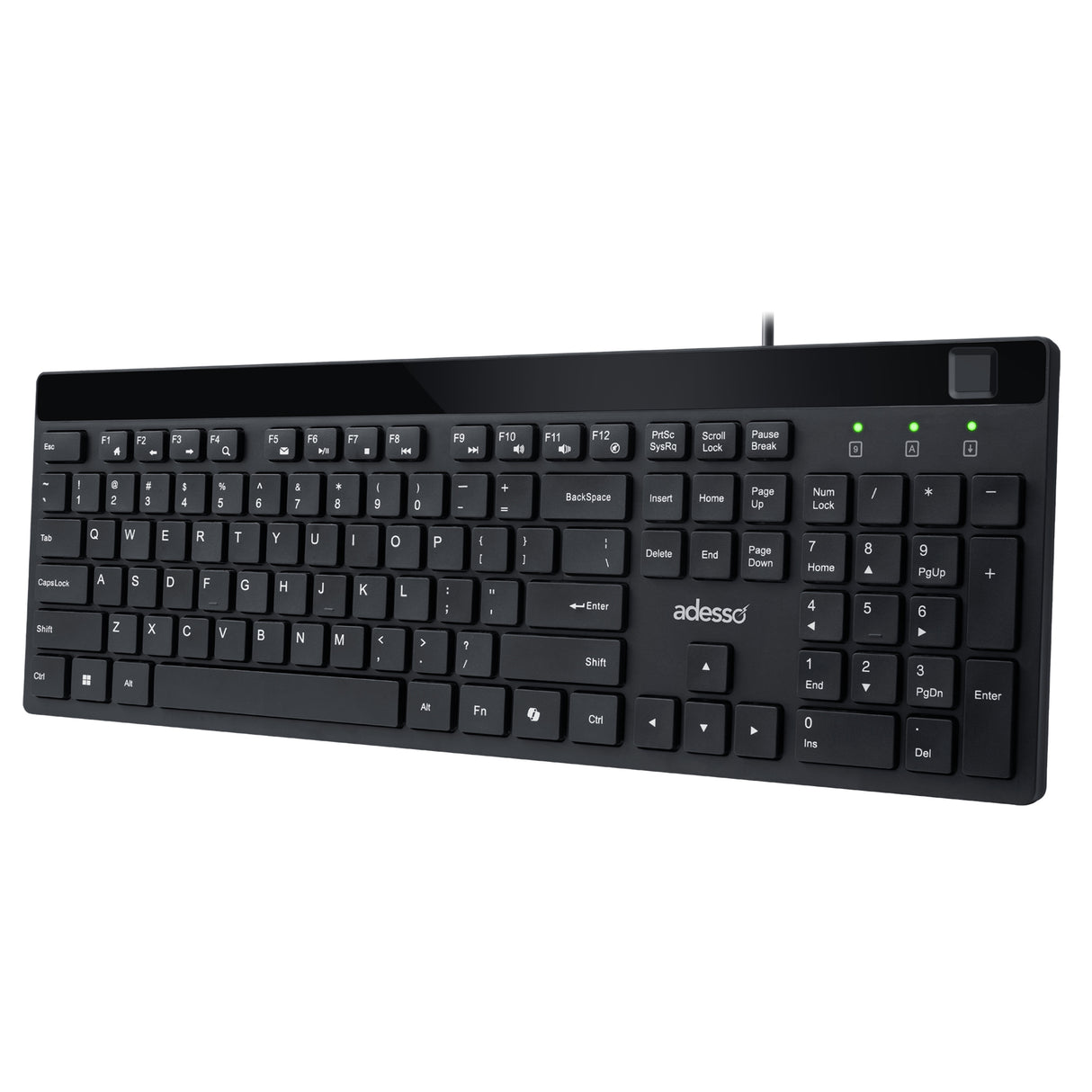 Adesso Keyboard & Mouse Combo Wired Quiet Switch Low Profile with Fingerprint Reader - Black