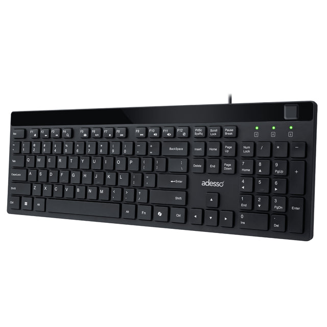 Adesso Keyboard & Mouse Combo Wired Quiet Switch Low Profile with Fingerprint Reader - Black