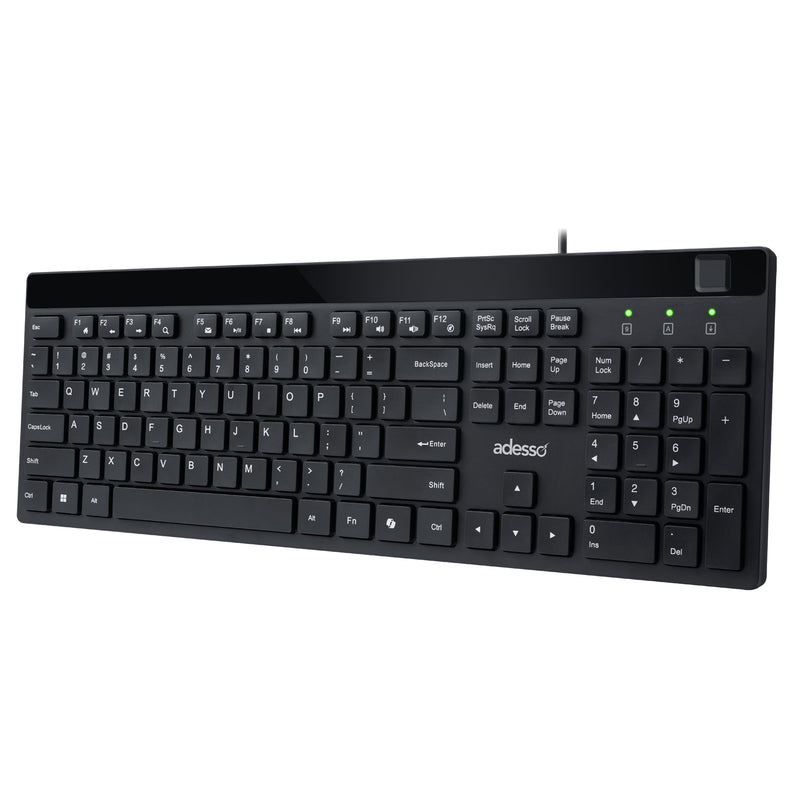 Adesso Keyboard & Mouse Combo Wired Quiet Switch Low Profile with Fingerprint Reader - Black