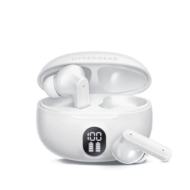 HyperGear Earbuds Bluetooth HyperBudz Basics Active Noise Cancellation 24hr Play Time - White
