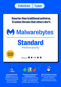 Malwarebytes Premium Standard 3-Device 1-Year BIL PC/MAC/Android/iOS