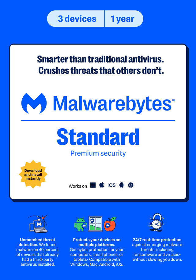 Malwarebytes Premium Standard 3-Device 1-Year BIL PC/MAC/Android/iOS