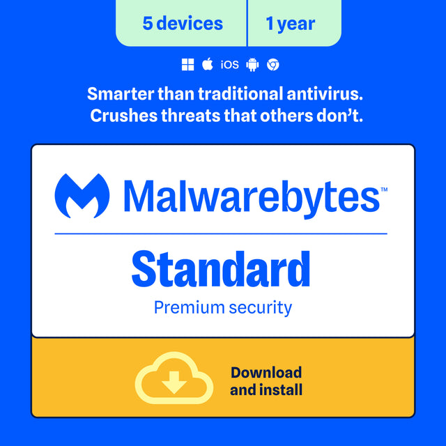 Malwarebytes Premium Standard 5-Device 1-Year PC/MAC/Android/iOS ESD (DOWNLOAD CODE)