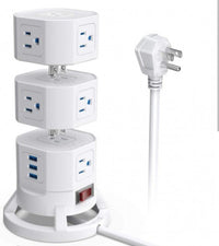 BESTEK Surge Protector Tower 12 AC Outlets with 3 Smart USB Ports Stackable Space-Saving Design 6ft Extension Cord - White