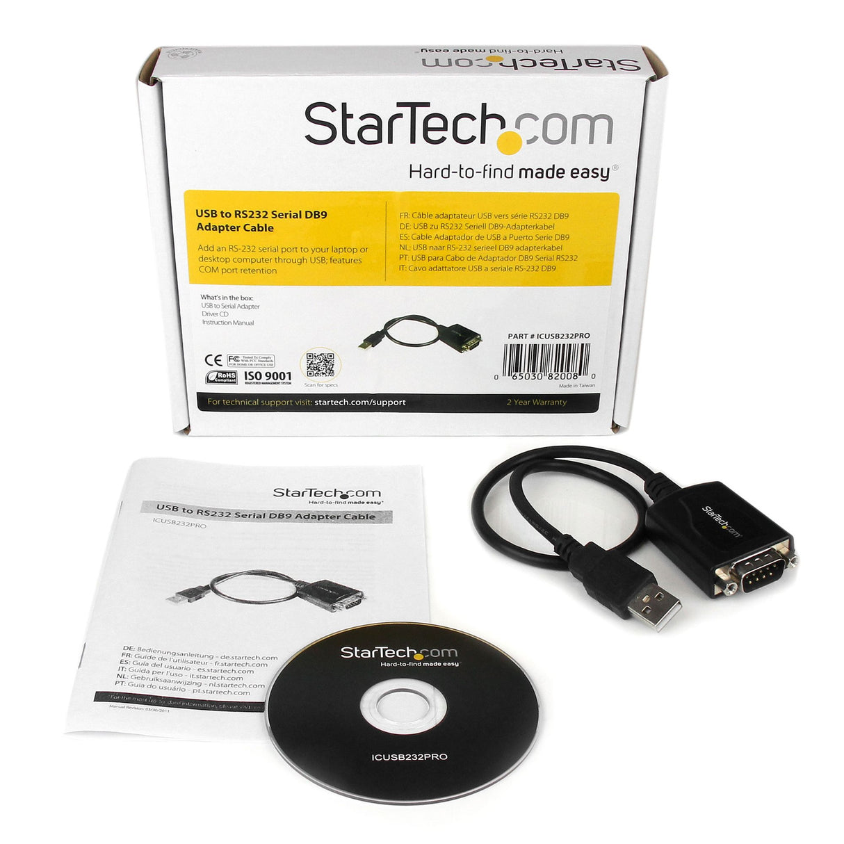 StarTech.com 1 ft USB to RS232 Serial DB9 Adapter Cable with COM Retention - TAA