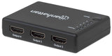 Manhattan HDMI Splitter 4-Port (Compact), 4K@30Hz, Displays output from x1 HDMI source to x4 HD displays (same output to four displays), AC Powered (cable 0.7m), Black, Three Year Warranty