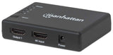 Manhattan HDMI Splitter 4-Port (Compact), 4K@30Hz, Displays output from x1 HDMI source to x4 HD displays (same output to four displays), AC Powered (cable 0.7m), Black, Three Year Warranty