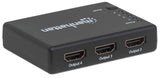Manhattan HDMI Splitter 4-Port (Compact), 4K@30Hz, Displays output from x1 HDMI source to x4 HD displays (same output to four displays), AC Powered (cable 0.7m), Black, Three Year Warranty