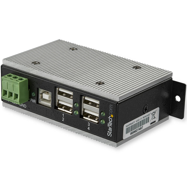 StarTech.com 4-Port USB 2.0 Hub - Metal Industrial USB-A Hub with ESD & 350W Surge Protection - Extended Operating Temp -40 to 185°F - Din Rail/Wall/Desk Mountable - USB Expander Hub - TAA