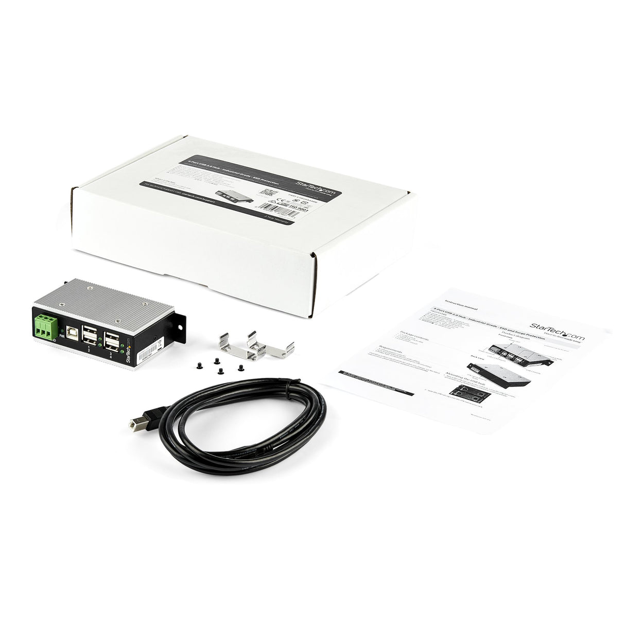 StarTech.com 4-Port USB 2.0 Hub - Metal Industrial USB-A Hub with ESD & 350W Surge Protection - Extended Operating Temp -40 to 185°F - Din Rail/Wall/Desk Mountable - USB Expander Hub - TAA
