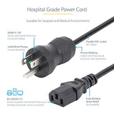 StarTech.com 10ft (3m) Hospital Grade Power Cord, 18AWG, NEMA 5-15P to C13, 10A 125V, Green Dot Medical Power Cable, PC Power Supply Power Cable, Printer / Monitor Power Cable - UL Listed