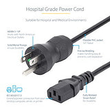 StarTech.com 15ft (4.5m) Hospital Grade Power Cord, 18AWG, NEMA 5-15P to C13, 10A 125V, Green Dot Medical Power Cable, PC Power Supply Power Cable, Printer / Monitor Power Cable - UL Listed