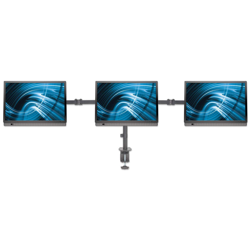 Manhattan Triple Desk Mount for TV & Monitors, For screens: 10" to 27", Clamp Assembly, VESA compatibility: 75x75 and 100x100mm - check the dimensions of the four mounting holes on back of screen to ensure it fits, Max 7kg (each), Black, Bracket...
