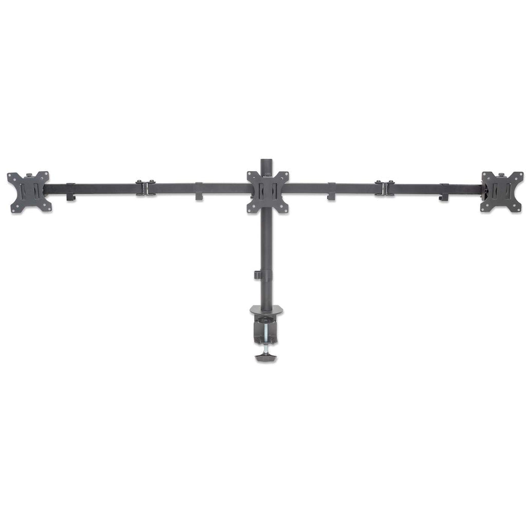 Manhattan Triple Desk Mount for TV & Monitors, For screens: 10" to 27", Clamp Assembly, VESA compatibility: 75x75 and 100x100mm - check the dimensions of the four mounting holes on back of screen to ensure it fits, Max 7kg (each), Black, Bracket...
