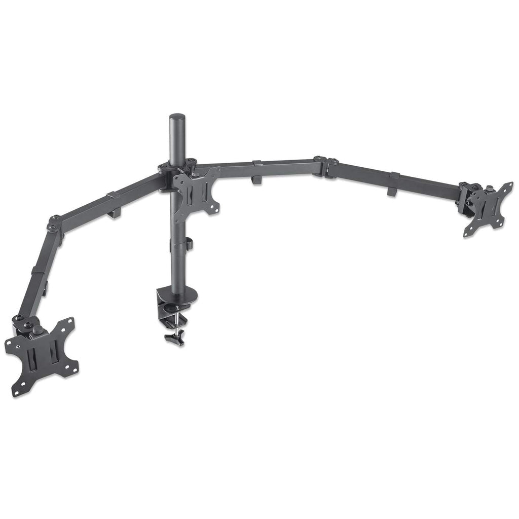 Manhattan Triple Desk Mount for TV & Monitors, For screens: 10" to 27", Clamp Assembly, VESA compatibility: 75x75 and 100x100mm - check the dimensions of the four mounting holes on back of screen to ensure it fits, Max 7kg (each), Black, Bracket...