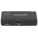 Manhattan HDMI Splitter 2-Port , 4K@30Hz, Displays output from x1 HDMI source to x2 HD displays (same output to both displays), AC Powered (cable 0.9m), Black, Three Year Warranty