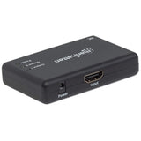 Manhattan HDMI Splitter 2-Port , 4K@30Hz, Displays output from x1 HDMI source to x2 HD displays (same output to both displays), AC Powered (cable 0.9m), Black, Three Year Warranty