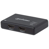 Manhattan HDMI Splitter 2-Port , 4K@30Hz, Displays output from x1 HDMI source to x2 HD displays (same output to both displays), AC Powered (cable 0.9m), Black, Three Year Warranty