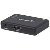 Manhattan HDMI Splitter 2-Port , 4K@30Hz, Displays output from x1 HDMI source to x2 HD displays (same output to both displays), AC Powered (cable 0.9m), Black, Three Year Warranty