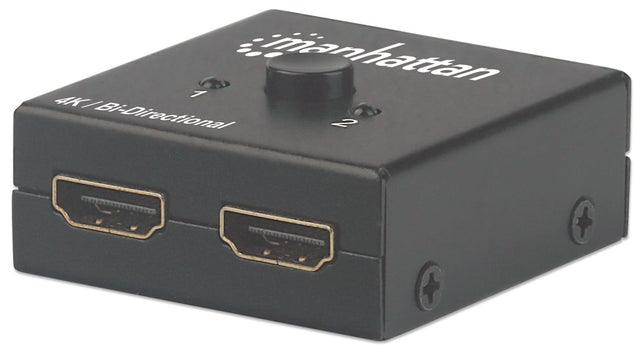 Manhattan HDMI Switch 2-Port, 4K@30Hz, Bi-Directional, Black, Displays output from x1 HDMI source to x2 HD displays (same output to both displays) or Connects x2 HDMI sources to x1 display, Manual Selection, No external power required, 3 Year...