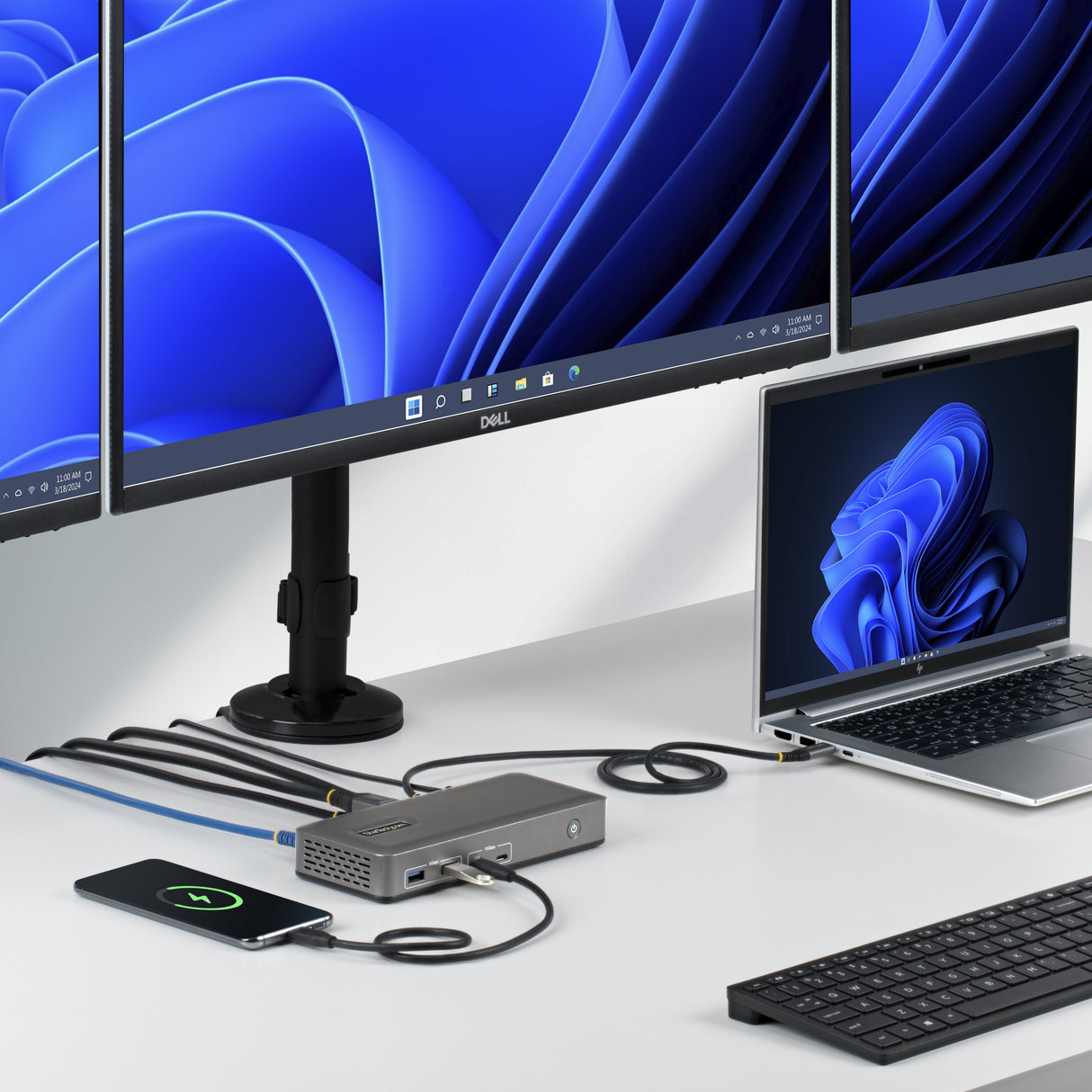 StarTech.com USB-C Docking Station Triple 4K Displays (2x 4K 60Hz, 1x 4K 30Hz), 100W Power Delivery, 6 USB Ports (10Gbps), Gigabit Ethernet, DisplayPort + HDMI, Driverless Windows Laptop Dock