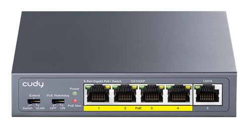 Cudy GS1005P network switch Unmanaged Gigabit Ethernet (10/100/1000) Power over Ethernet (PoE) Grey