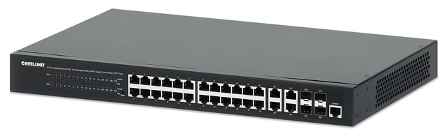 Intellinet 24-Port Gigabit Ethernet PoE+ Web-Managed Switch with 4 Gigabit Combo Base-T/SFP Ports, IEEE 802.3at/af Power over Ethernet (PoE+/PoE) Compliant, 370 W, Endspan, 19" Rackmount