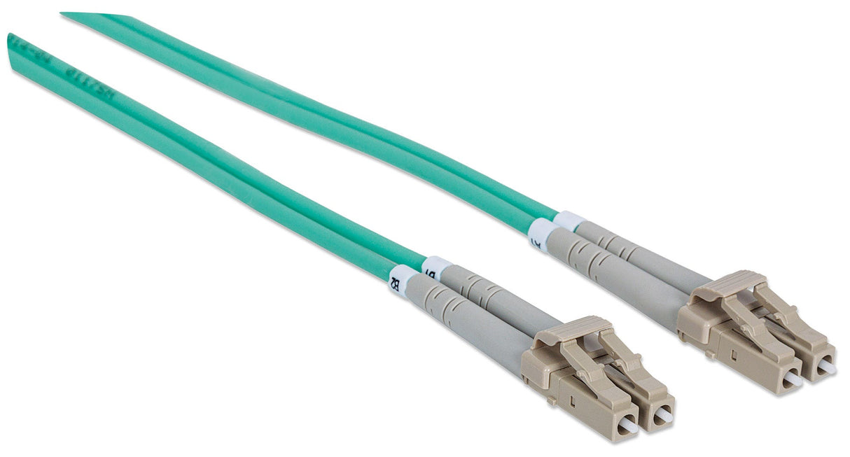 Intellinet Fiber Optic Patch Cable, OM3, LC/LC, 2m, Aqua, Duplex, Multimode, 50/125 µm, LSZH, Fibre, Lifetime Warranty