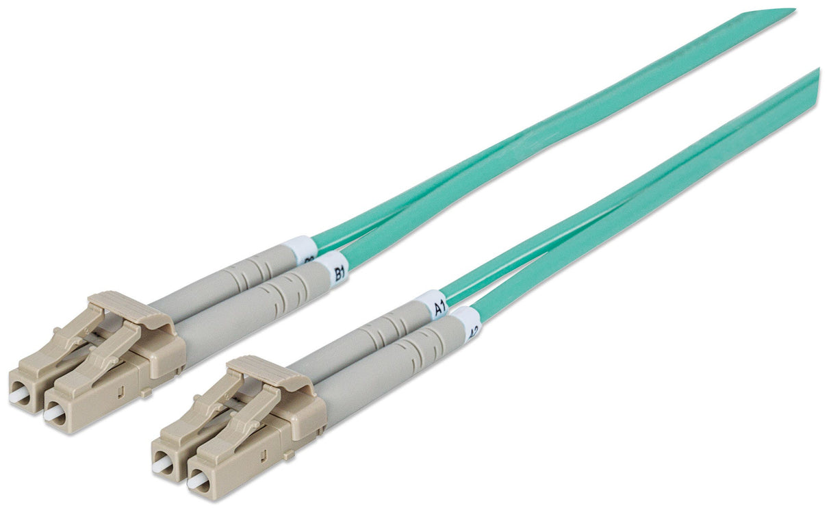Intellinet Fiber Optic Patch Cable, OM3, LC/LC, 5m, Aqua, Duplex, Multimode, 50/125 µm, LSZH, Fibre, Lifetime Warranty