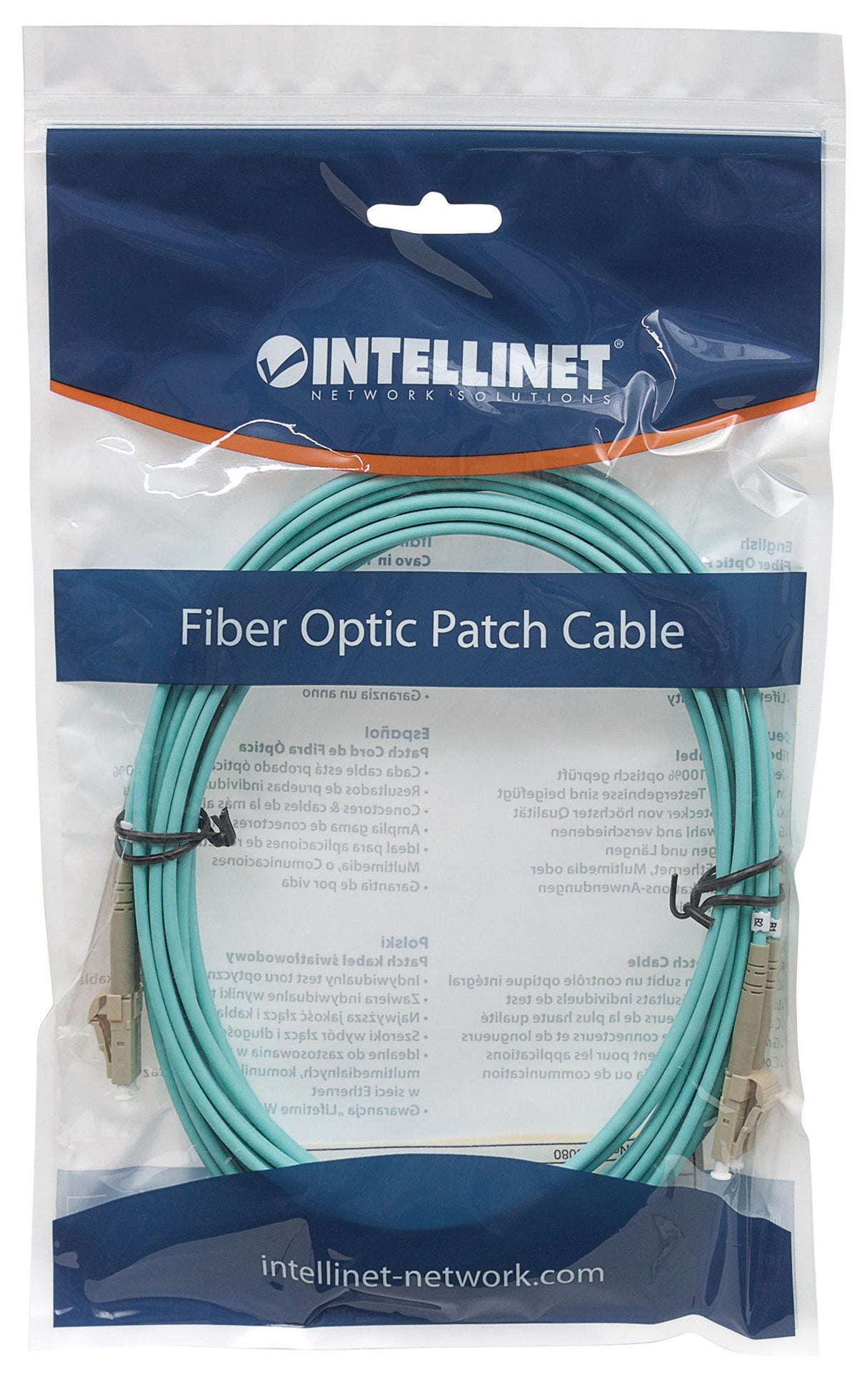 Intellinet Fiber Optic Patch Cable, OM3, LC/LC, 5m, Aqua, Duplex, Multimode, 50/125 µm, LSZH, Fibre, Lifetime Warranty