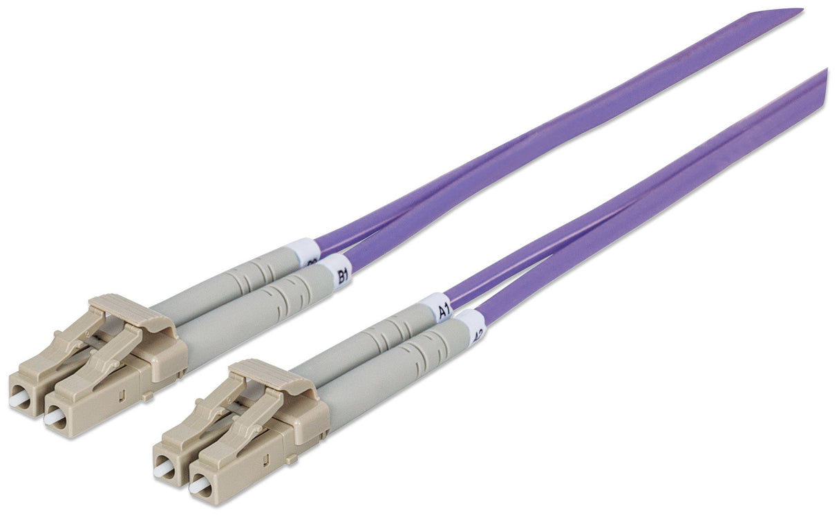 Intellinet Fiber Optic Patch Cable, OM4, LC/LC, 10m, Violet, Duplex, Multimode, 50/125 µm, LSZH, Fibre, Lifetime Warranty, Polybag