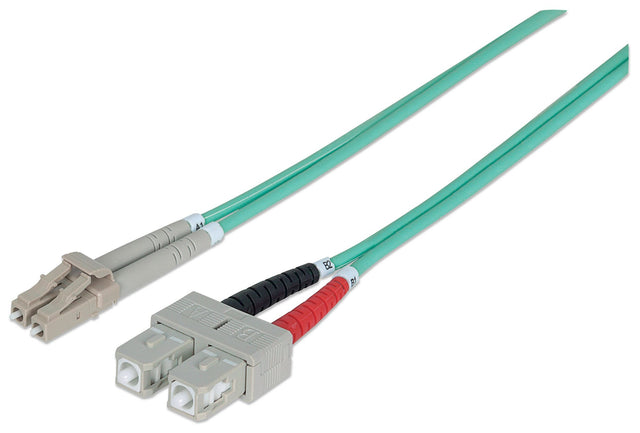 Intellinet Fiber Optic Patch Cable, OM3, LC/SC, 10m, Aqua, Duplex, Multimode, 50/125 µm, LSZH, Fibre, Lifetime Warranty, Polybag