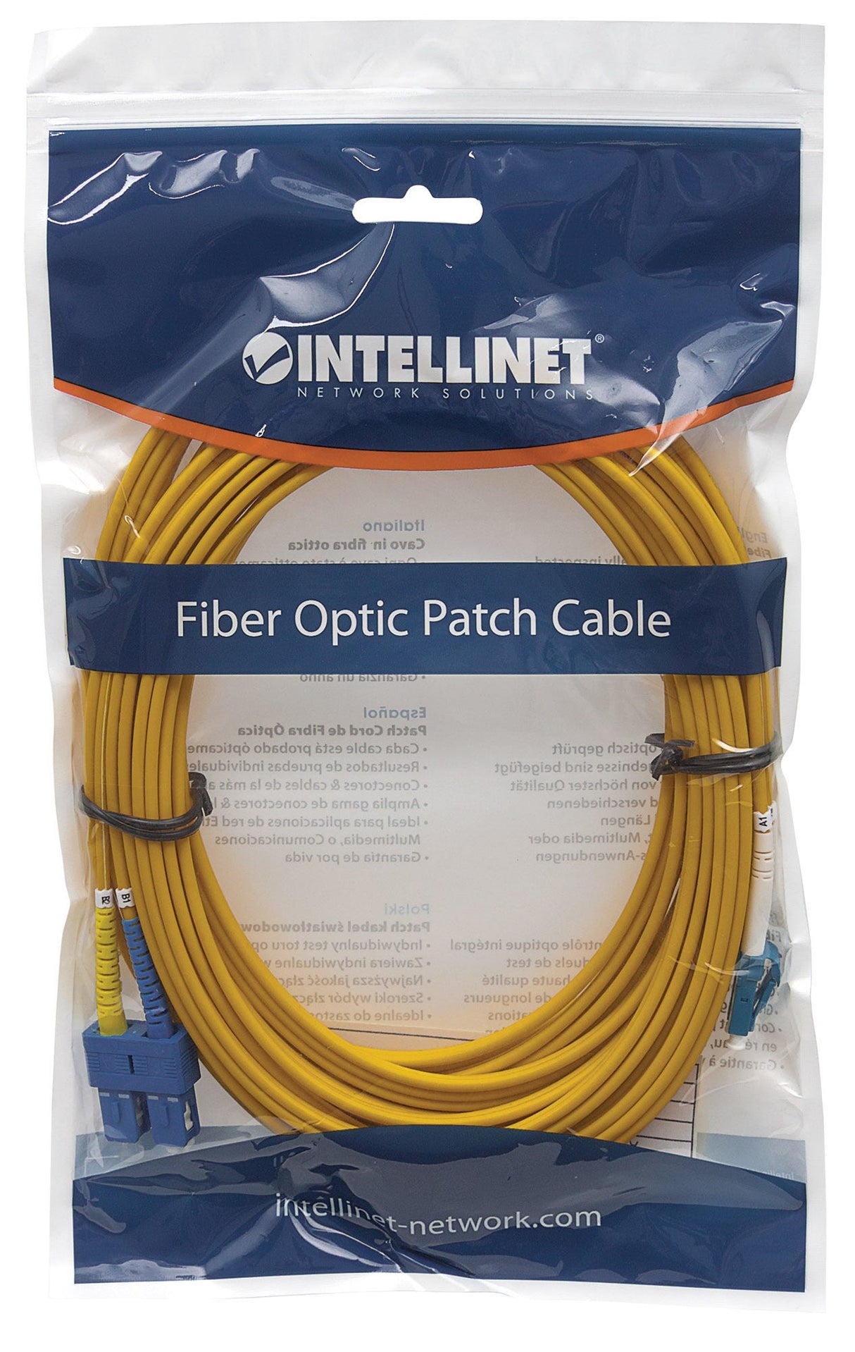 Intellinet Fiber Optic Patch Cable, OS2, LC/SC, 5m, Yellow, Duplex, Single-Mode, 9/125 µm, LSZH, Fibre, Lifetime Warranty