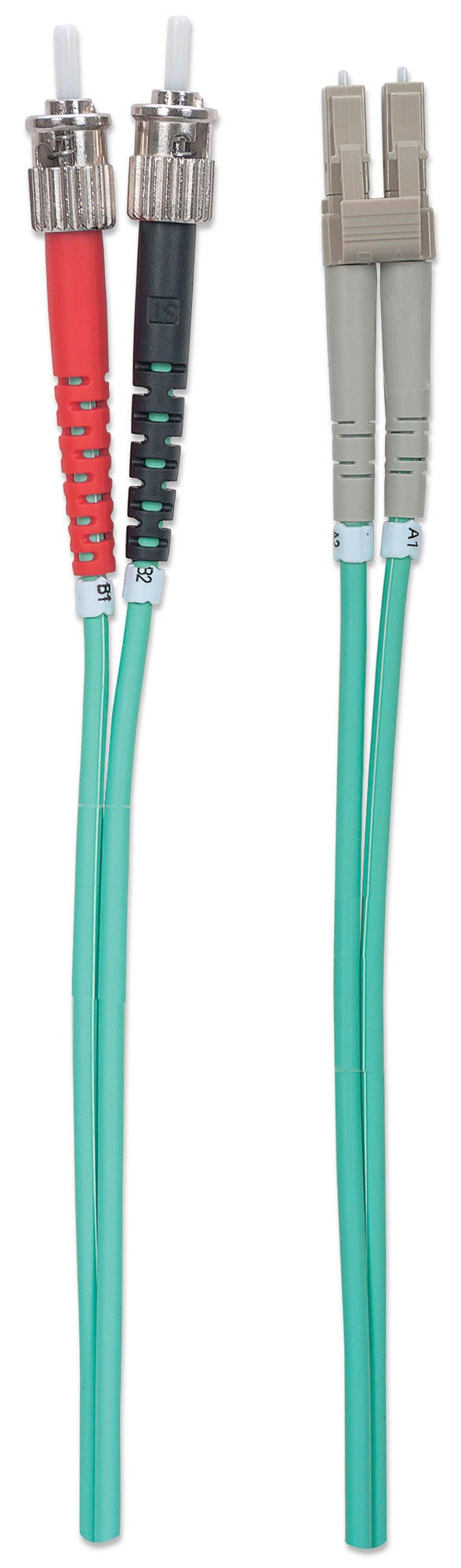 Intellinet Fiber Optic Patch Cable, OM3, ST/LC, 10m, Aqua, Duplex, Multimode, 50/125 µm, LSZH, Fibre, Lifetime Warranty, Polybag