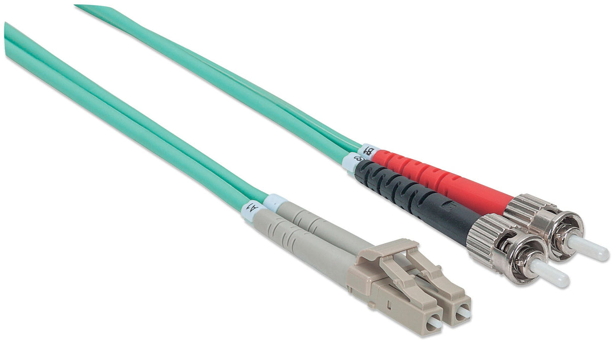 Intellinet Fiber Optic Patch Cable, OM3, ST/LC, 3m, Aqua, Duplex, Multimode, 50/125 µm, LSZH, Fibre, Lifetime Warranty