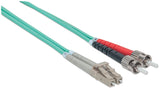 Intellinet Fiber Optic Patch Cable, OM3, ST/LC, 10m, Aqua, Duplex, Multimode, 50/125 µm, LSZH, Fibre, Lifetime Warranty, Polybag