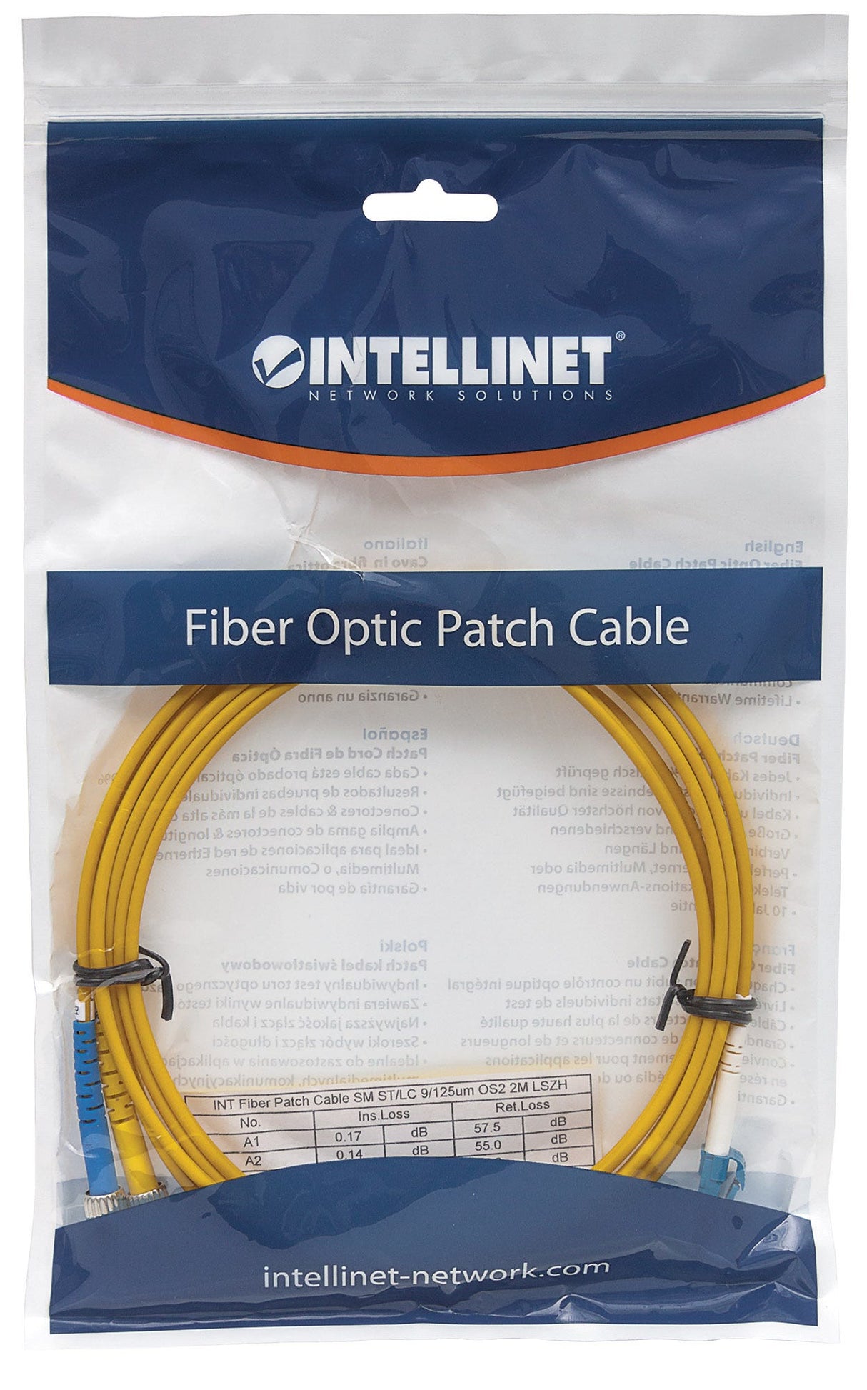 Intellinet Fiber Optic Patch Cable, OS2, LC/ST, 5m, Yellow, Duplex, Single-Mode, 9/125 µm, LSZH, Fibre, Lifetime Warranty