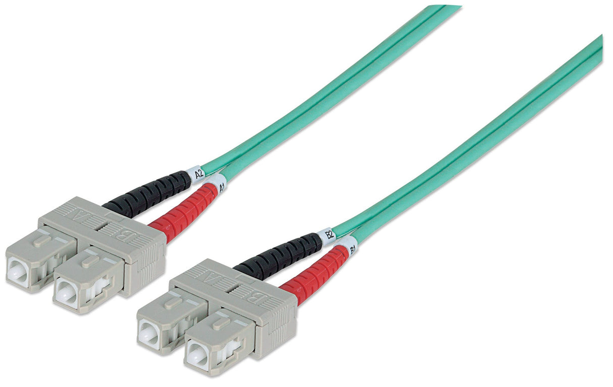 Intellinet Fiber Optic Patch Cable, OM3, SC/SC, 10m, Aqua, Duplex, Multimode, 50/125 µm, LSZH, Fibre, Lifetime Warranty, Polybag