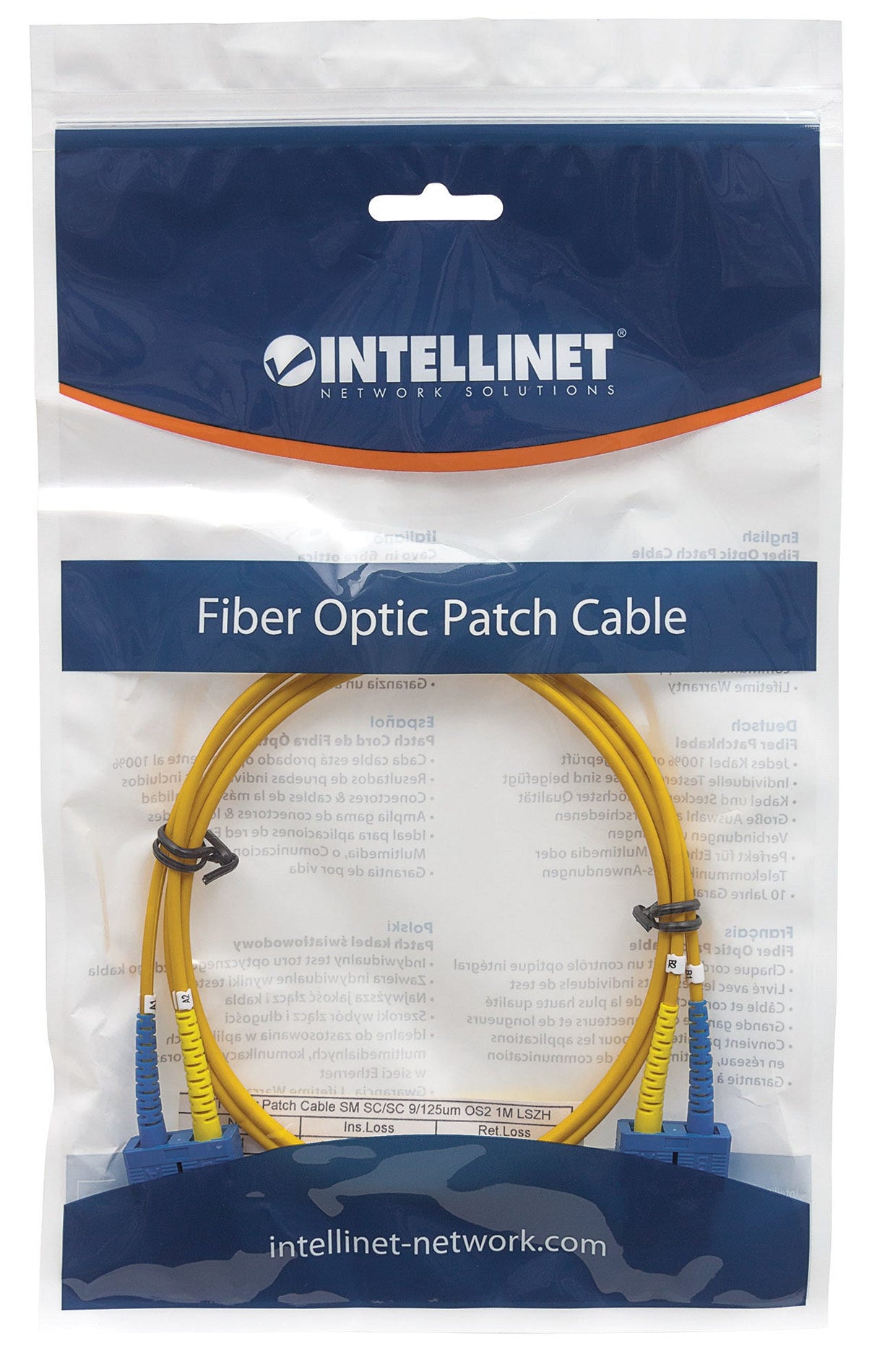 Intellinet Fiber Optic Patch Cable, OS2, SC/SC, 5m, Yellow, Duplex, Single-Mode, 9/125 µm, LSZH, Fibre, Lifetime Warranty