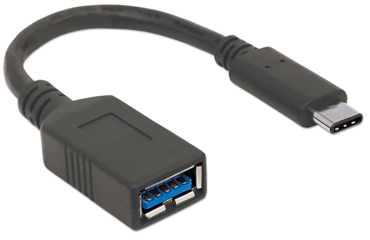 Manhattan USB-C to USB-A Cable, 15cm, Male to Female, Black, 5 Gbps (USB 3.2 Gen1 aka USB 3.0), 3A (fast charging), IF-Certified, SuperSpeed USB, Lifetime Warranty, Equivalent to USB31CAADP
